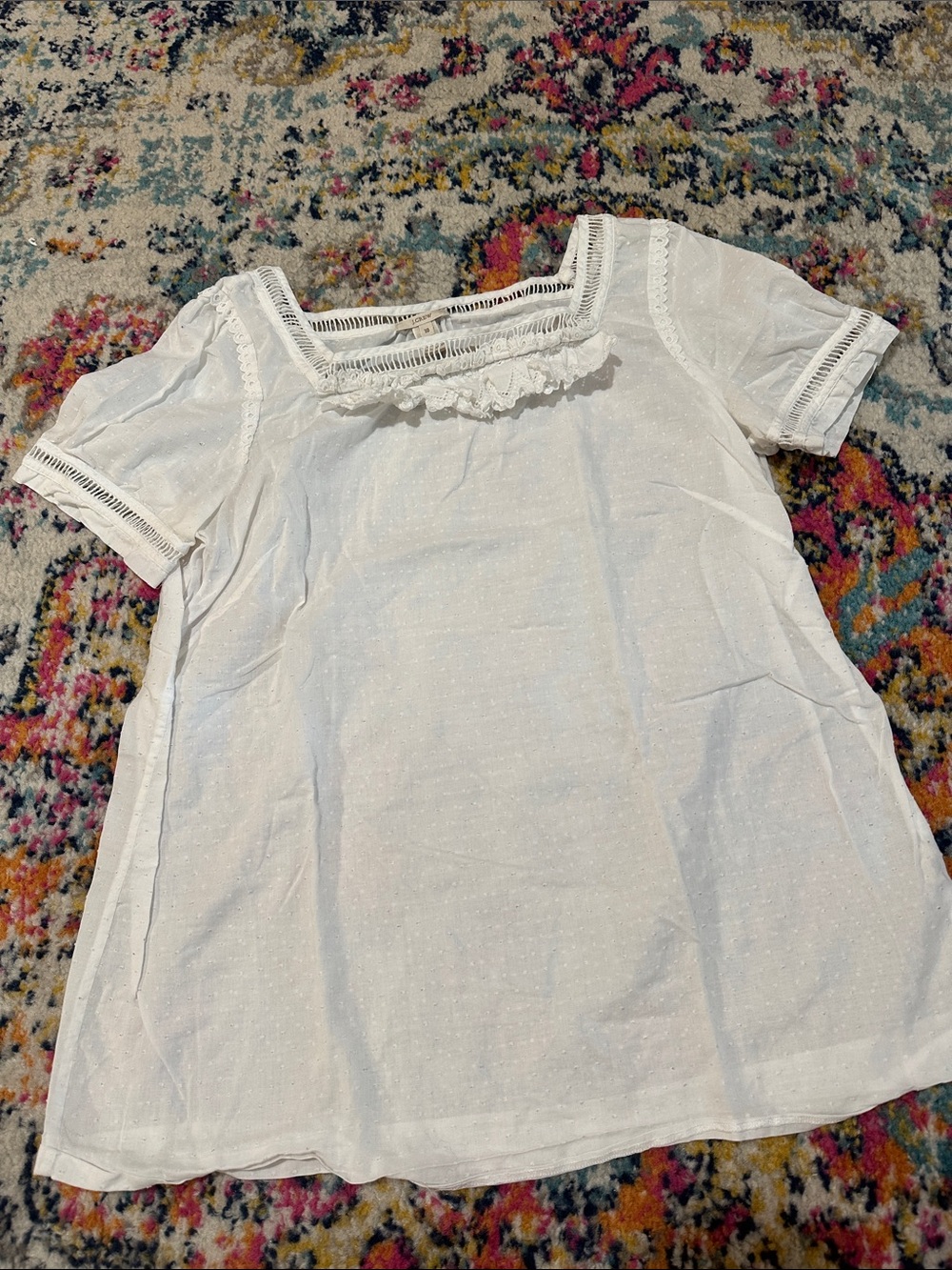 4/$20 J. Crew White Eyelet Square-Neck Lace Trim Top